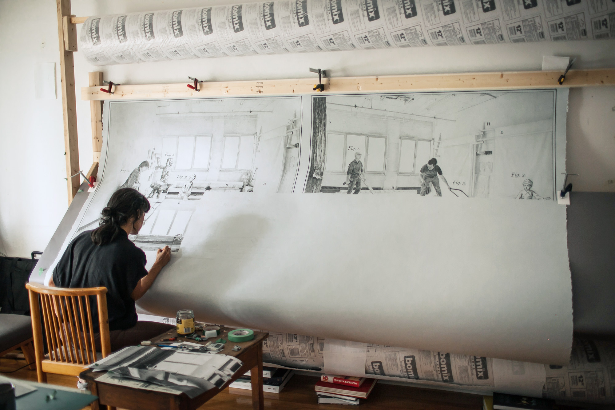 Dessin grand format, papier fait à la main – Large-scale drawing, handmade paper 